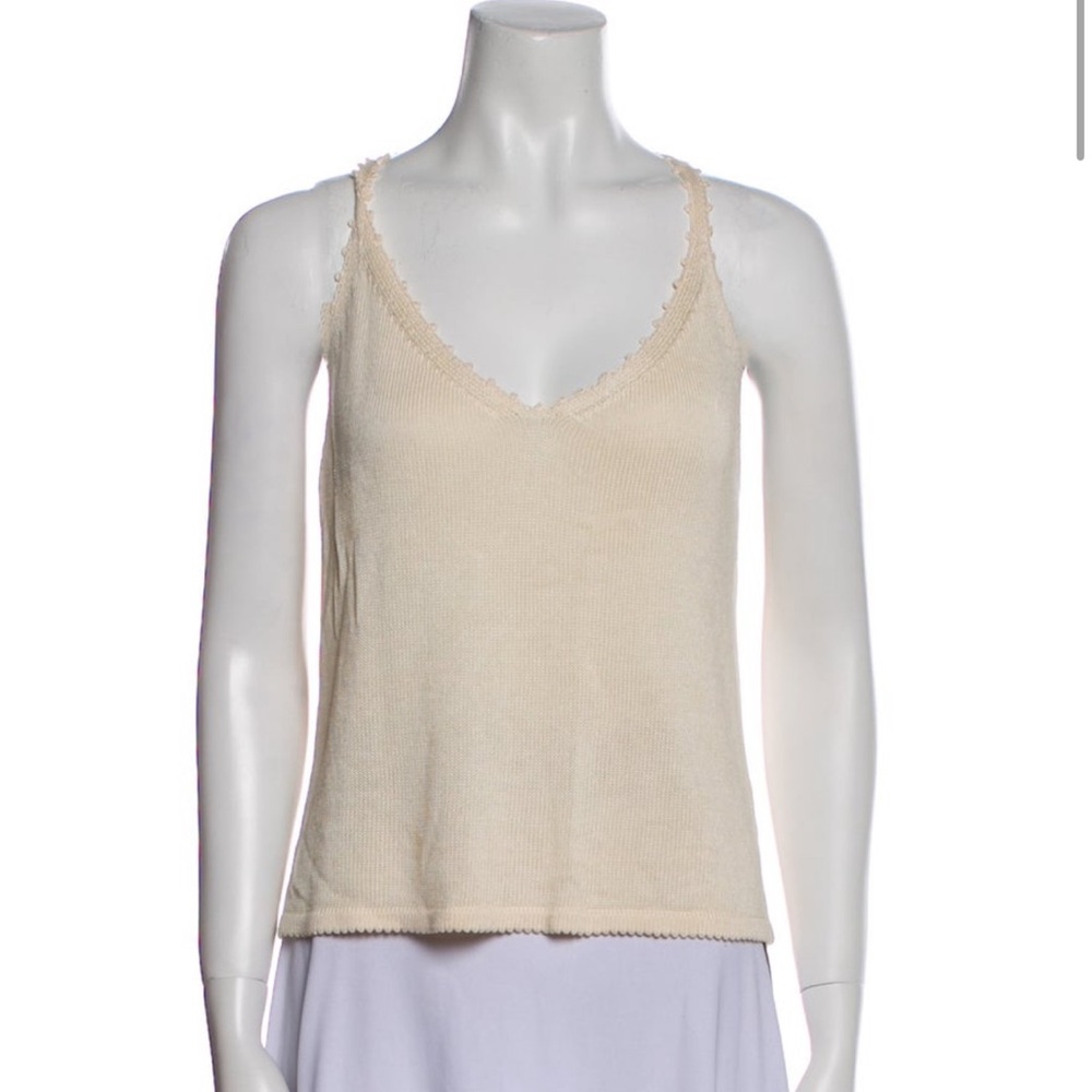 Reformation V-Neck Cream Tank Top Size: L